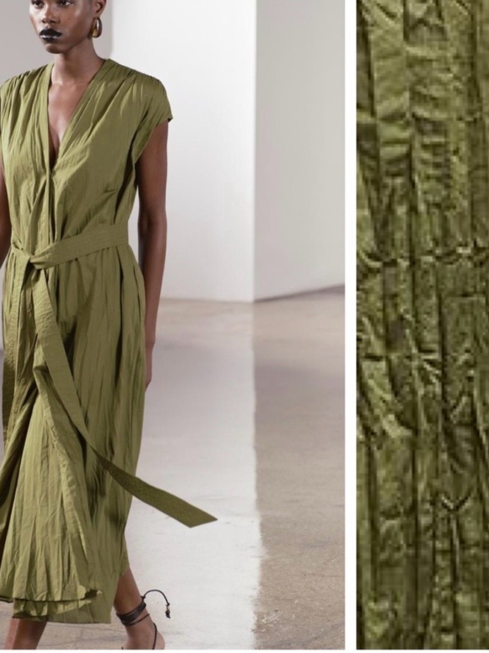 Zara Women's Olive Green Wrap Midi Dress with Waist Tie - never worn
